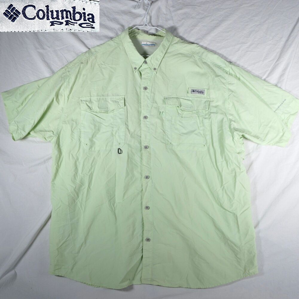 Columbia PFG Lime Green Short Sleeve Button Up Shirt 2XL